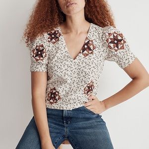 Madewell Quilted Patchwork Puff-Sleeve Top Size Medium
